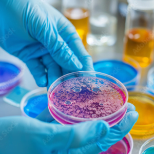 A scientist from Forever Young Pharmacy analyzing bacterial cultures
