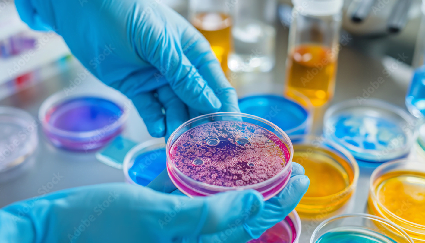 A scientist from Forever Young Pharmacy analyzing bacterial cultures